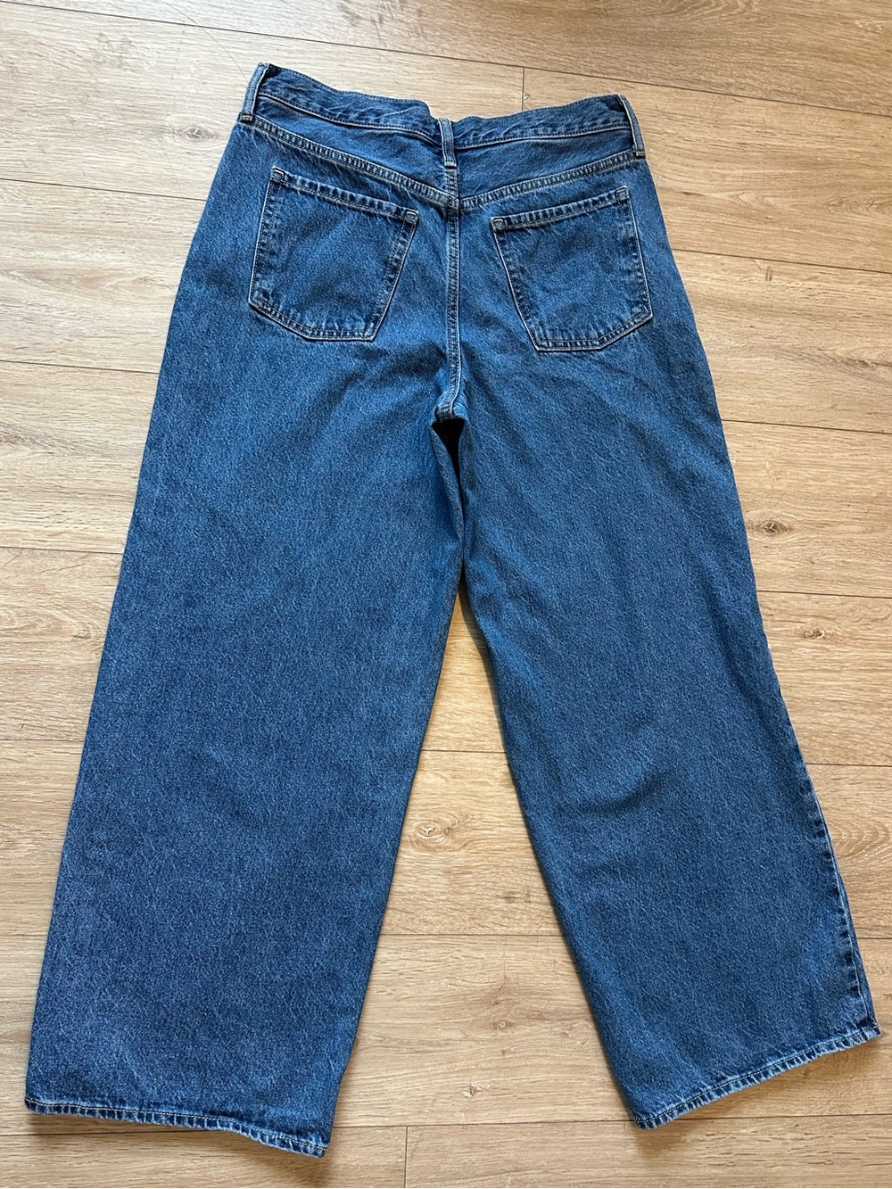 Old Navy Mid-rise Wow Baggy Wide Leg Jeans in Dark Blue Denim-Relaxed fit Comfy - Picture 2 of 5